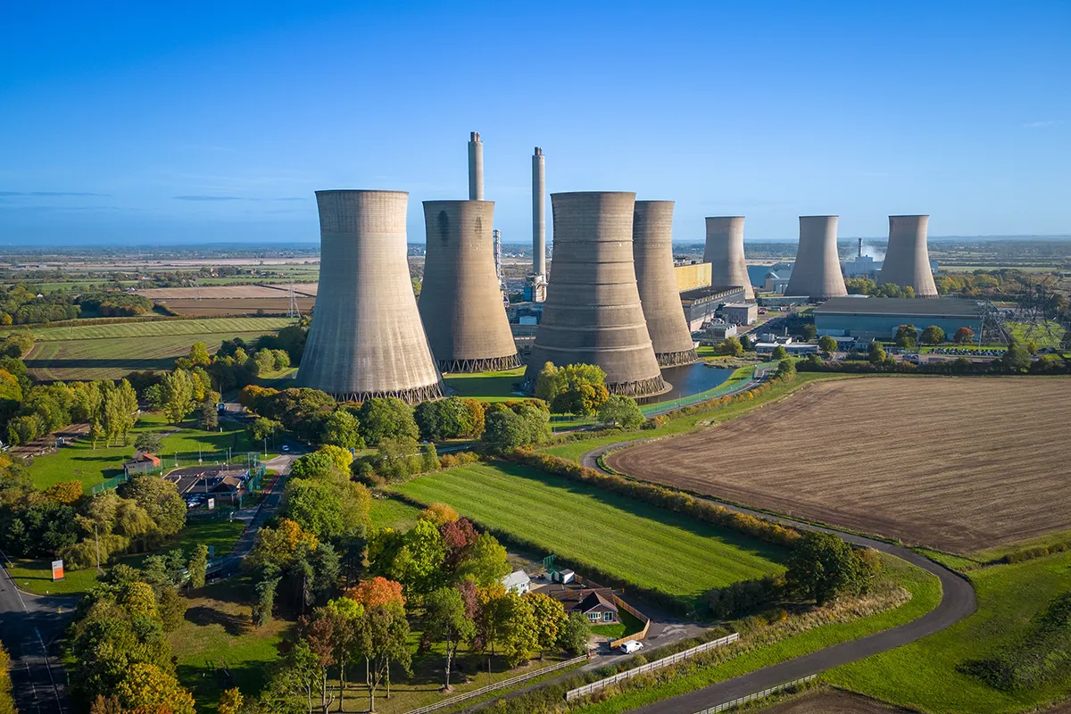 Drone shot of West Burton A Power Station in Nottinghamshire